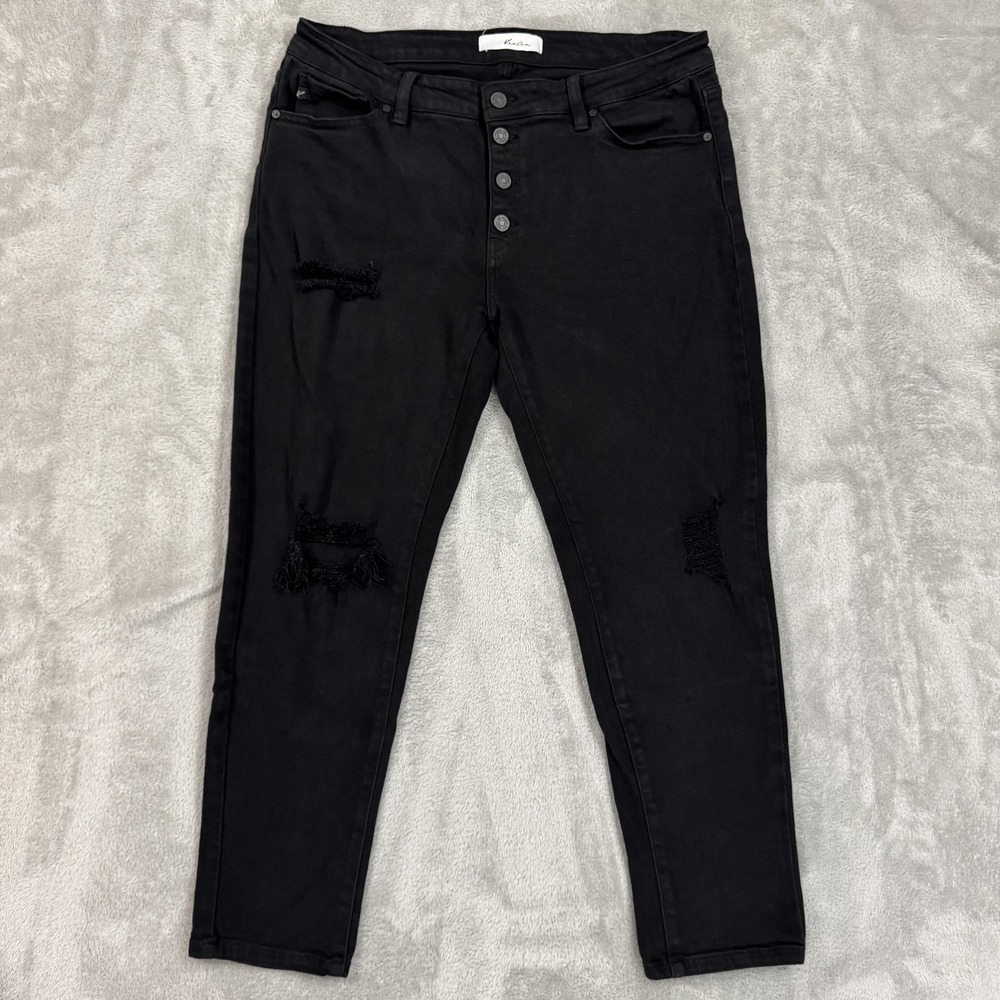 Kancan Jeans Womens 13/30 Black Distressed Grunge Skinny Button Fly Gothic Emo